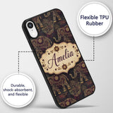 Elegant Gold Line Elephant and Paisley Seamless Custom Name Protective Phone Case Mobile Cover Durable Everyday Smartphone Shock Resistant