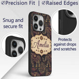 Elegant Gold Line Elephant and Paisley Seamless Custom Name Protective Phone Case Mobile Cover Durable Everyday Smartphone Shock Resistant