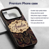 Elegant Gold Line Elephant and Paisley Seamless Custom Name Protective Phone Case Mobile Cover Durable Everyday Smartphone Shock Resistant