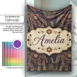 Elegant Gold Line Elephant and Paisley Seamless Pattern Lovely  Personalised Custom Name Super Soft Fleece Blanket Bed Sofa Throw