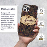 Elegant Gold Line Elephant and Paisley Seamless Custom Name Protective Phone Case Mobile Cover Durable Everyday Smartphone Shock Resistant