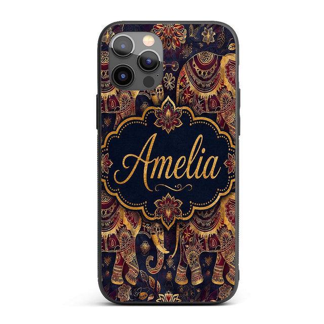 Rich Burgundy and Gold Elephant Ethnic Seamless Custom Name Protective Phone Case Mobile Cover Durable Everyday Smartphone Shock Resistant