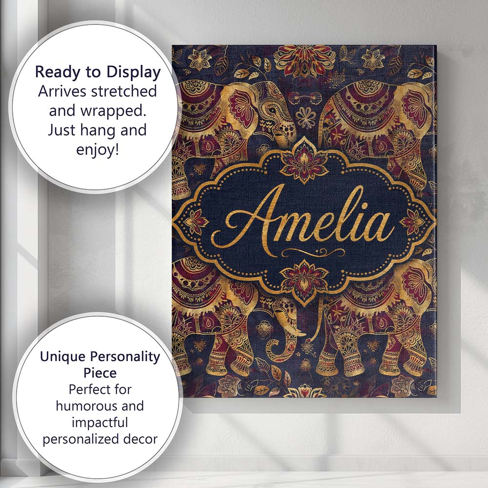 Personalised Name Rich Burgundy and Gold Custom  Unique Gift Idea Elegant Feature Canvas Wall Art Print Decor Picture Ready to Hang