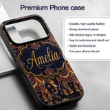 Rich Burgundy and Gold Elephant Ethnic Seamless Custom Name Protective Phone Case Mobile Cover Durable Everyday Smartphone Shock Resistant