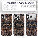 Rich Burgundy and Gold Elephant Ethnic Seamless Custom Name Protective Phone Case Mobile Cover Durable Everyday Smartphone Shock Resistant