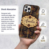 Luxury Gold Elephant with Floral Motif Seamless Custom Name Protective Phone Case Mobile Cover Durable Everyday Smartphone Shock Resistant