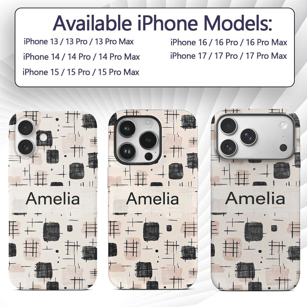 Brush Stroke Texture Black Cream Printed Design Custom Name Protective Phone Case Mobile Cover Durable Everyday Smartphone Shock Resistant
