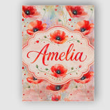 Personalised Name Watercolor Red Poppy Custom  Modern Room Accent Elegant Feature Canvas Wall Art Print Decor Picture Ready to Hang
