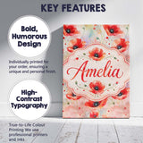 Personalised Name Watercolor Red Poppy Custom  Modern Room Accent Elegant Feature Canvas Wall Art Print Decor Picture Ready to Hang
