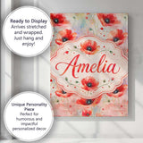 Personalised Name Watercolor Red Poppy Custom  Modern Room Accent Elegant Feature Canvas Wall Art Print Decor Picture Ready to Hang