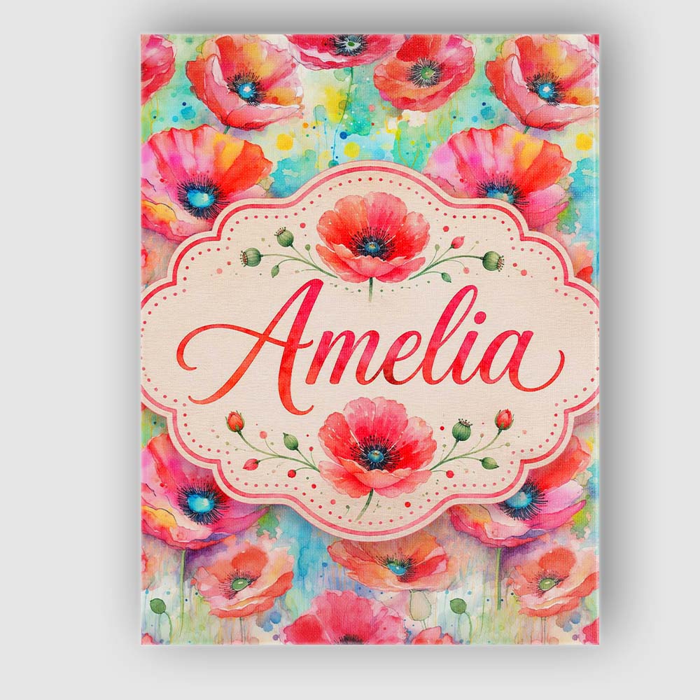 Personalised Name Vibrant Artistic Poppy Custom  Unique Gift Idea Elegant Feature Canvas Wall Art Print Decor Picture Ready to Hang