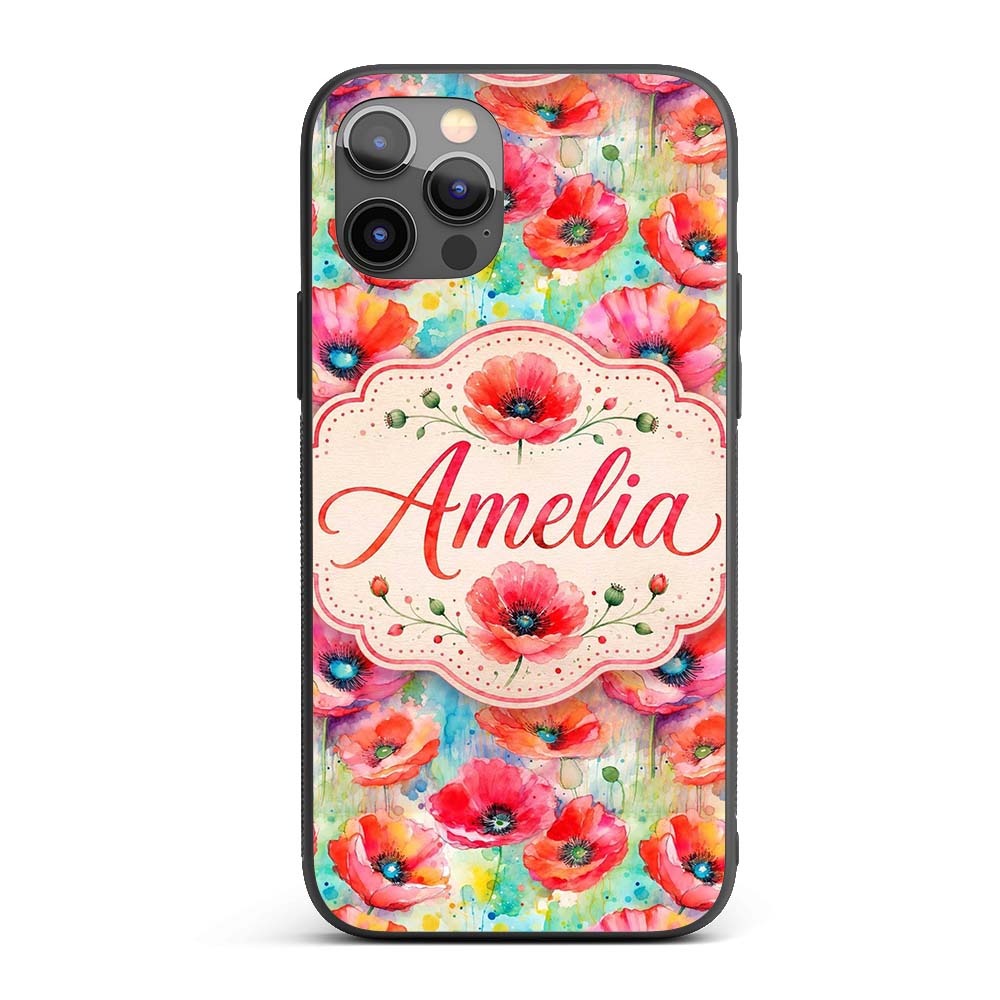 Vibrant Artistic Poppy Flowers with Color Splash Custom Name Protective Phone Case Mobile Cover Durable Everyday Smartphone Shock Resistant