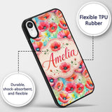 Vibrant Artistic Poppy Flowers with Color Splash Custom Name Protective Phone Case Mobile Cover Durable Everyday Smartphone Shock Resistant