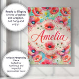 Personalised Name Vibrant Artistic Poppy Custom  Unique Gift Idea Elegant Feature Canvas Wall Art Print Decor Picture Ready to Hang