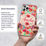 Vibrant Artistic Poppy Flowers with Color Splash Custom Name Protective Phone Case Mobile Cover Durable Everyday Smartphone Shock Resistant