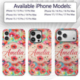 Vibrant Artistic Poppy Flowers with Color Splash Custom Name Protective Phone Case Mobile Cover Durable Everyday Smartphone Shock Resistant
