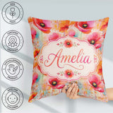 Custom Name Abstract Watercolor Poppy Bloom with Effect Seamless Square Filled Cushion Throw Pillow Sofa Bed Home Decor Zip Washable UK Made