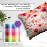 Custom Name Abstract Watercolor Poppy Bloom with Effect Seamless Square Filled Cushion Throw Pillow Sofa Bed Home Decor Zip Washable UK Made