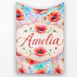 Bright Poppy Flowers on Soft Blue Watercolor Background Seamless  Personalised Custom Name Super Soft Fleece Blanket Bed Sofa Throw