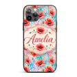 Bright Poppy Flowers on Soft Blue Watercolor Custom Name Protective Phone Case Mobile Cover Durable Everyday Smartphone Shock Resistant