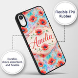 Bright Poppy Flowers on Soft Blue Watercolor Custom Name Protective Phone Case Mobile Cover Durable Everyday Smartphone Shock Resistant