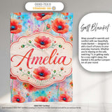 Bright Poppy Flowers on Soft Blue Watercolor Background Seamless  Personalised Custom Name Super Soft Fleece Blanket Bed Sofa Throw