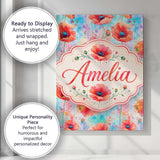Personalised Name Bright Poppy Flowers on Custom  Unique Gift Idea Elegant Feature Canvas Wall Art Print Decor Picture Ready to Hang