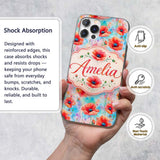 Bright Poppy Flowers on Soft Blue Watercolor Custom Name Protective Phone Case Mobile Cover Durable Everyday Smartphone Shock Resistant