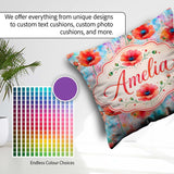 Custom Name Bright Poppy Flowers Soft Blue Watercolor Background Square Filled Cushion Throw Pillow Sofa Bed Home Decor Zip Washable UK Made