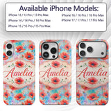 Bright Poppy Flowers on Soft Blue Watercolor Custom Name Protective Phone Case Mobile Cover Durable Everyday Smartphone Shock Resistant