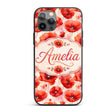 Delicate Red Poppy Floral Watercolor Seamless Custom Name Protective Phone Case Mobile Cover Durable Everyday Smartphone Shock Resistant