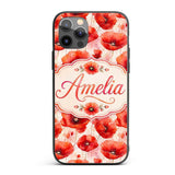Delicate Red Poppy Floral Watercolor Seamless Custom Name Protective Phone Case Mobile Cover Durable Everyday Smartphone Shock Resistant