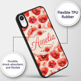 Delicate Red Poppy Floral Watercolor Seamless Custom Name Protective Phone Case Mobile Cover Durable Everyday Smartphone Shock Resistant
