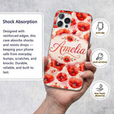Delicate Red Poppy Floral Watercolor Seamless Custom Name Protective Phone Case Mobile Cover Durable Everyday Smartphone Shock Resistant