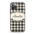 Fine Line Gingham Black Cream Textured Check Custom Name Protective Phone Case Mobile Cover Durable Everyday Smartphone Shock Resistant