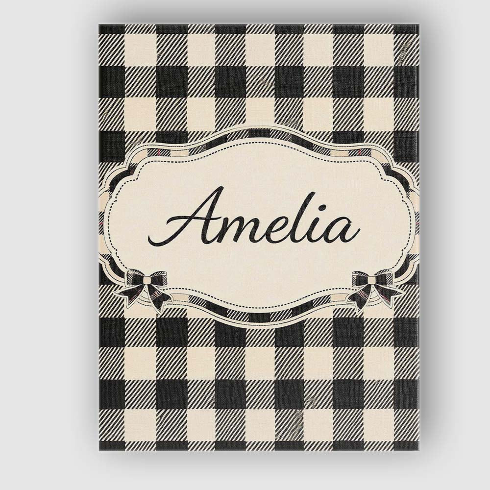 Personalised Name Fine Line Gingham Black Cream Textured Check Custom Modern Room Accent Canvas Wall Art Print Decor Picture Ready to Hang