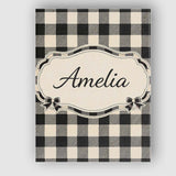 Personalised Name Fine Line Gingham Black Cream Textured Check Custom Modern Room Accent Canvas Wall Art Print Decor Picture Ready to Hang