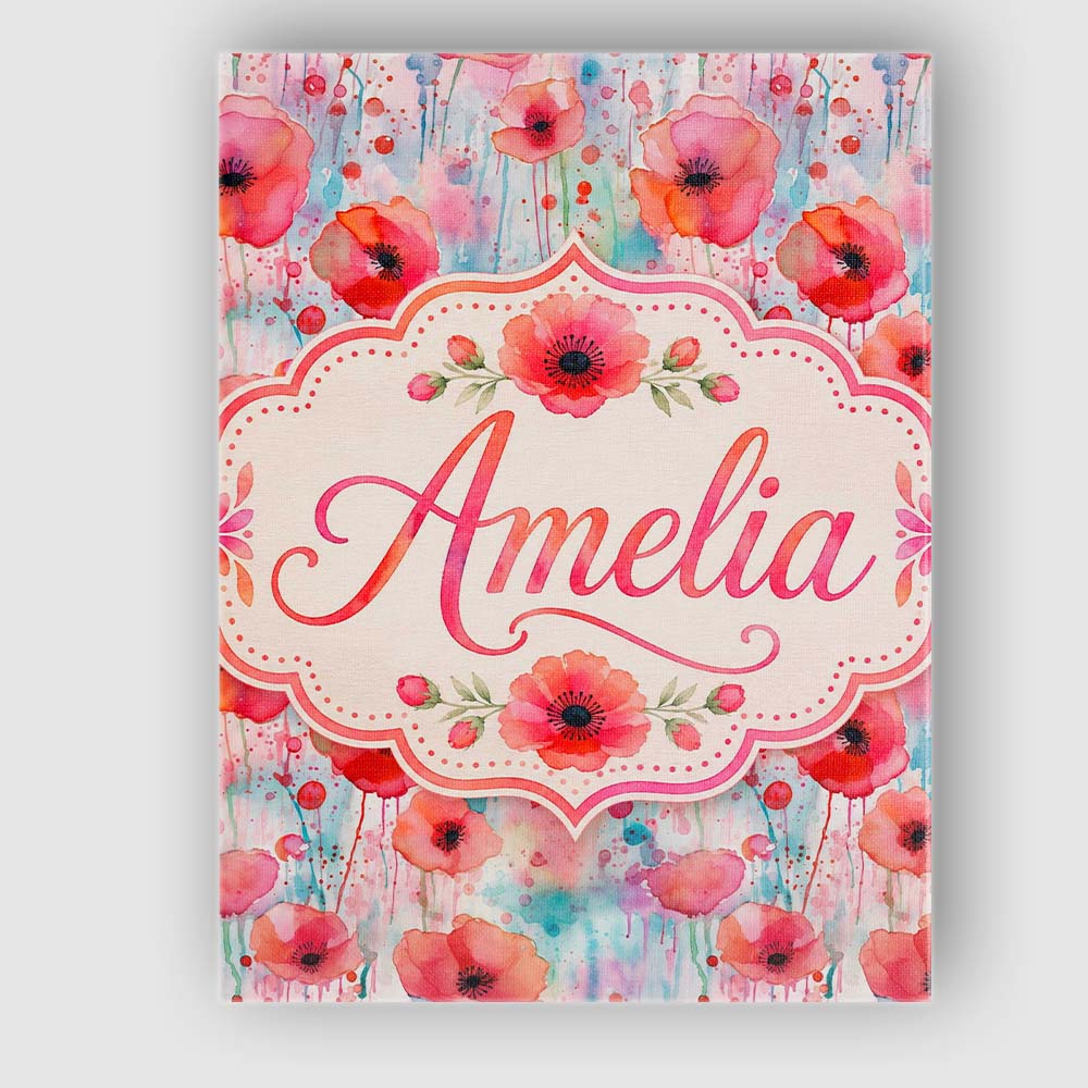 Personalised Name Dreamy Watercolor Poppy Custom  Unique Gift Idea Elegant Feature Canvas Wall Art Print Decor Picture Ready to Hang