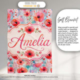 Dreamy Watercolor Poppy Flowers with Dripping Paint Seamless Pattern  Personalised Custom Name Super Soft Fleece Blanket Bed Sofa Throw