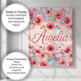 Personalised Name Dreamy Watercolor Poppy Custom  Unique Gift Idea Elegant Feature Canvas Wall Art Print Decor Picture Ready to Hang