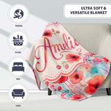 Dreamy Watercolor Poppy Flowers with Dripping Paint Seamless Pattern  Personalised Custom Name Super Soft Fleece Blanket Bed Sofa Throw