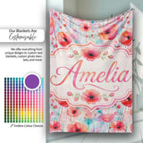 Dreamy Watercolor Poppy Flowers with Dripping Paint Seamless Pattern  Personalised Custom Name Super Soft Fleece Blanket Bed Sofa Throw