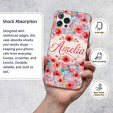 Dreamy Watercolor Poppy Flowers with Dripping Custom Name Protective Phone Case Mobile Cover Durable Everyday Smartphone Shock Resistant