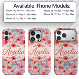 Dreamy Watercolor Poppy Flowers with Dripping Custom Name Protective Phone Case Mobile Cover Durable Everyday Smartphone Shock Resistant