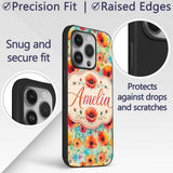 Colorful Watercolor Poppy Garden Printed Design Custom Name Protective Phone Case Mobile Cover Durable Everyday Smartphone Shock Resistant