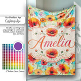 Colorful Watercolor Poppy Garden Artistic Seamless Pattern Lovely  Personalised Custom Name Super Soft Fleece Blanket Bed Sofa Throw