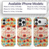 Colorful Watercolor Poppy Garden Printed Design Custom Name Protective Phone Case Mobile Cover Durable Everyday Smartphone Shock Resistant