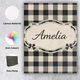 Personalised Name Fine Line Gingham Black Cream Textured Check Custom Modern Room Accent Canvas Wall Art Print Decor Picture Ready to Hang