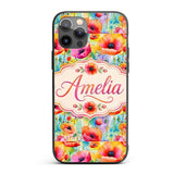 Bright Watercolor Poppy Flowers with Color Splash Custom Name Protective Phone Case Mobile Cover Durable Everyday Smartphone Shock Resistant
