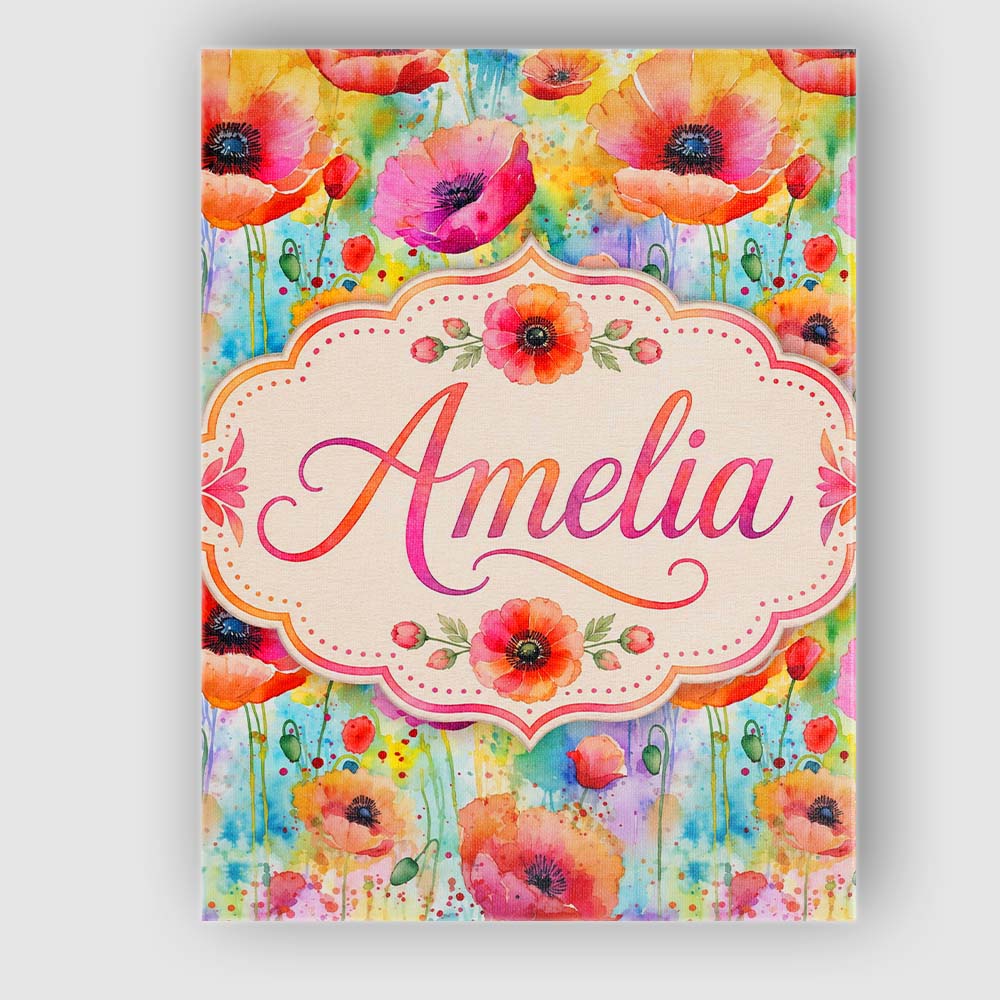Personalised Name Bright Watercolor Poppy Custom  Unique Gift Idea Elegant Feature Canvas Wall Art Print Decor Picture Ready to Hang